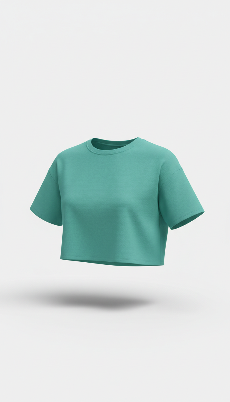 Cropped cotton shirt in fresh teal