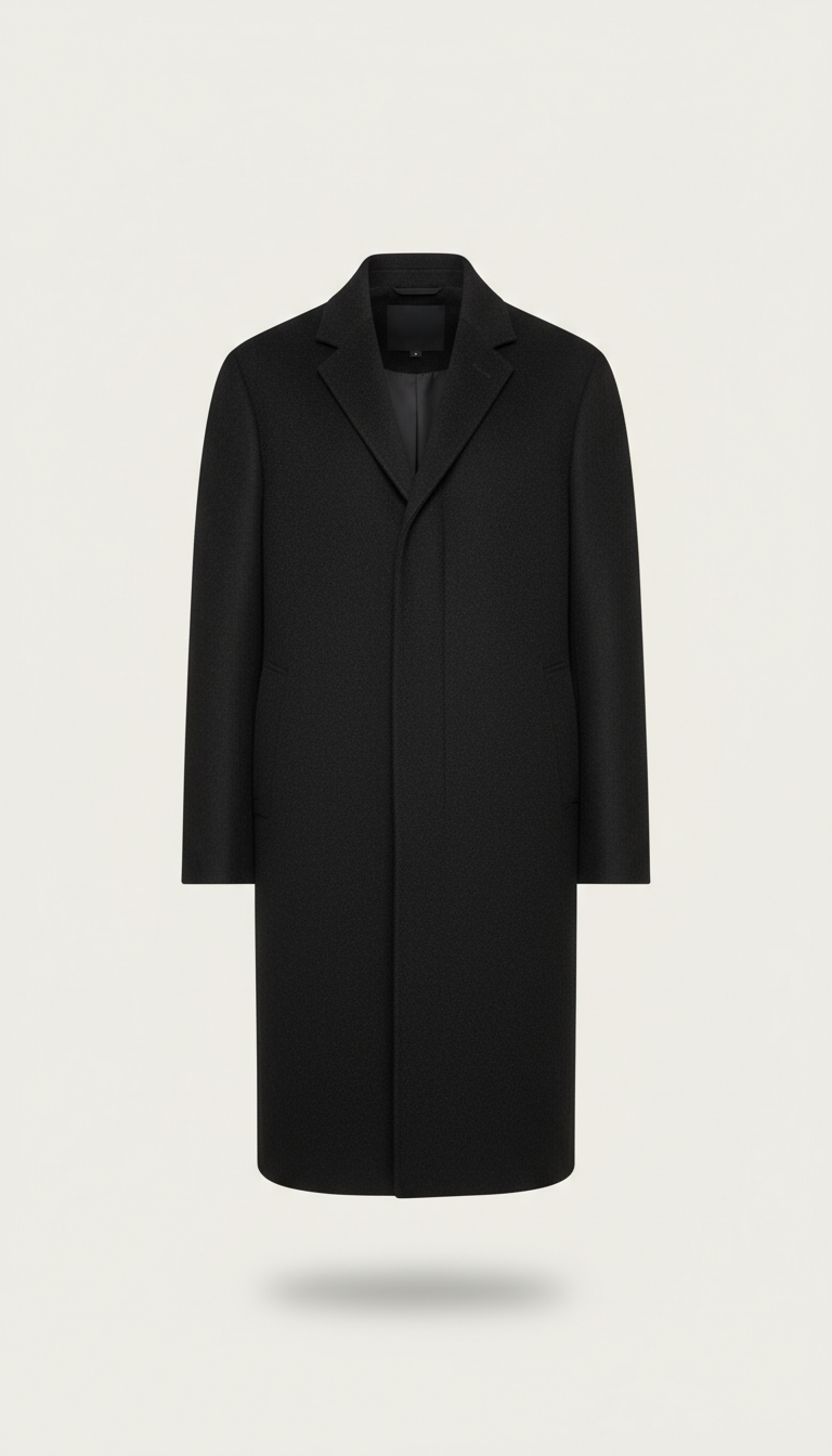 Technical wool coat in matte black