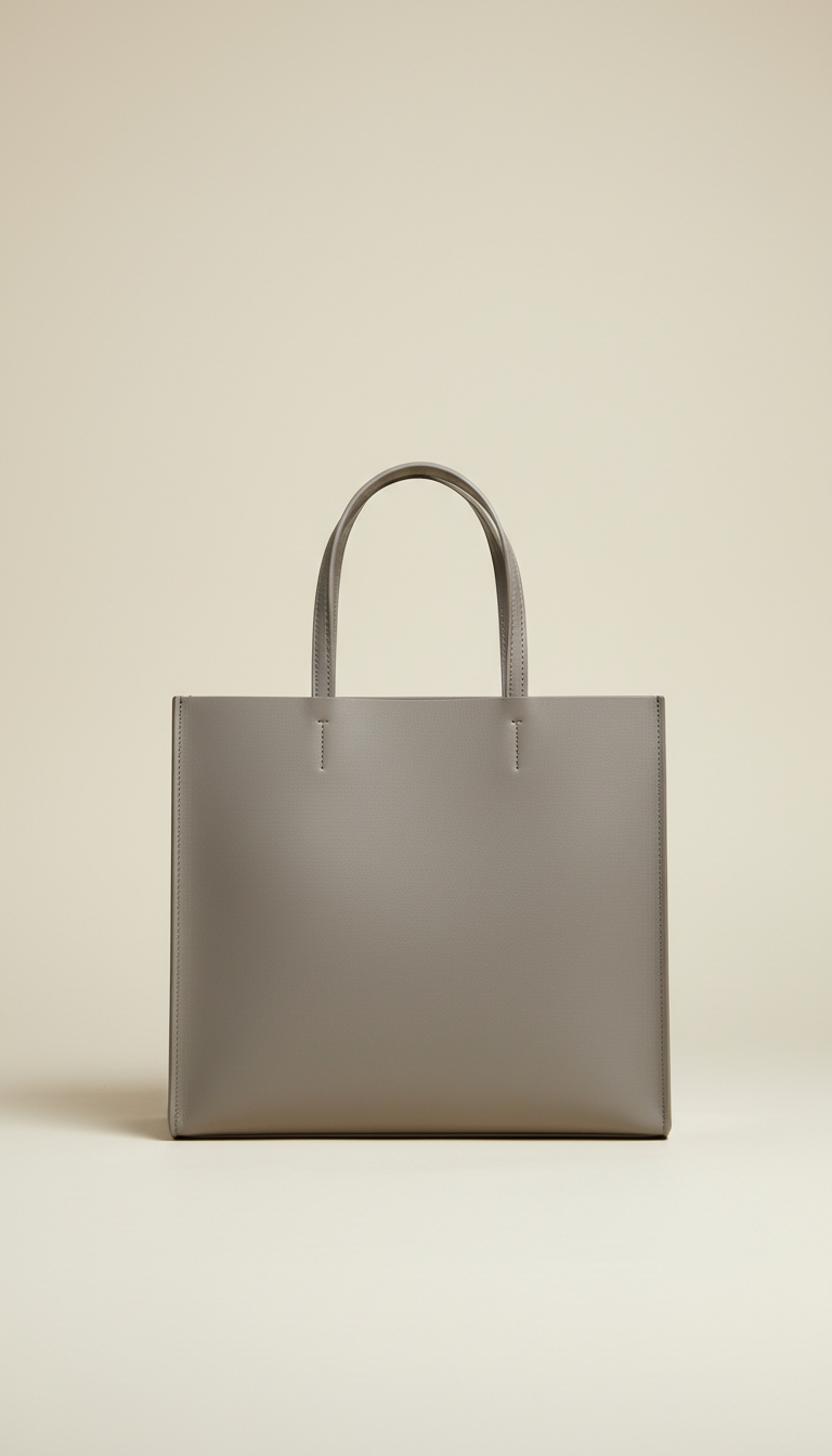 Minimalist leather tote bag in stone grey